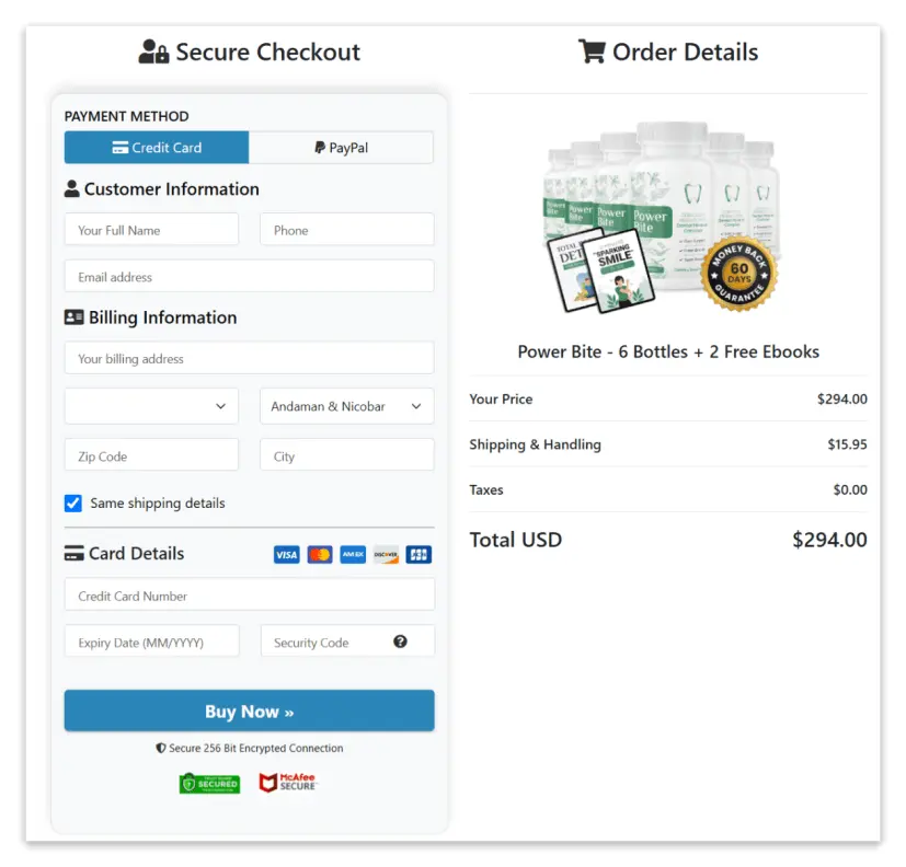 PowerBite Secure Checkout Page